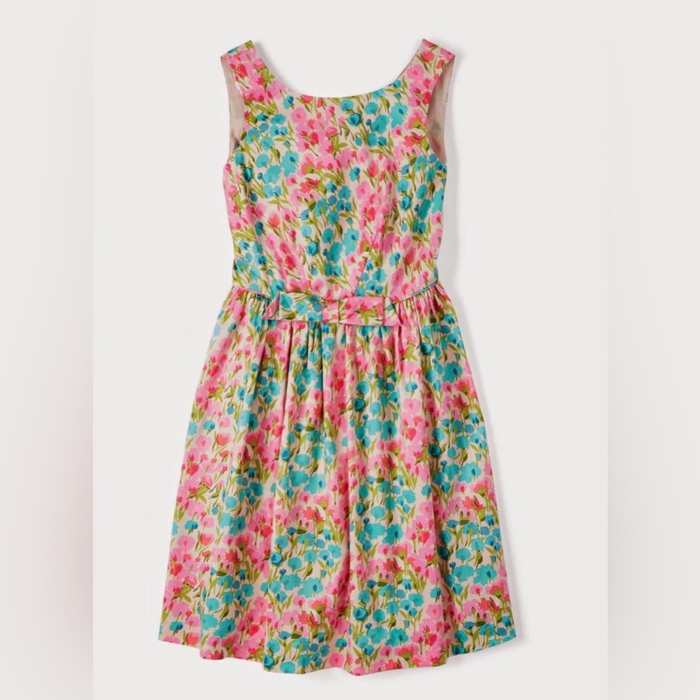 Boden Floral Sleeveless Belted Dress in Pink, Blue & Green